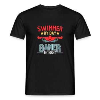 Lustiges Schwimmer und Gamer Motiv - Männer T-Shirt - Schwarz - Vorne - AI Model Male 178 light (178cm)