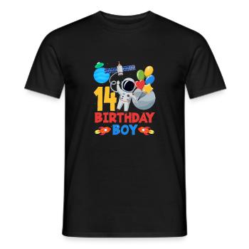 14 Birthday Boy Astronaut Space Adventure - Men's T-Shirt - black - Front - AI Model Male 178 light (178cm)