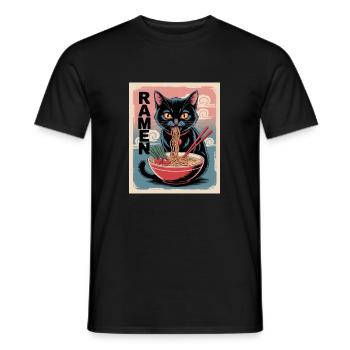 Ramen cat in Japanese style - Men's T-Shirt - black - Front - AI Model Male 178 light (178cm)