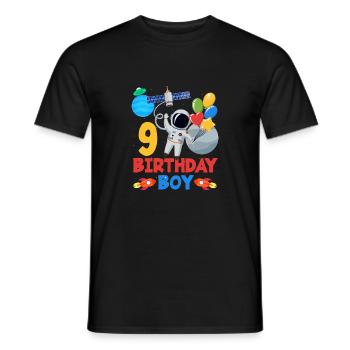 9 Birthday Boy Astronaut Balloon Space - Men's T-Shirt - black - Front - AI Model Male 178 light (178cm)