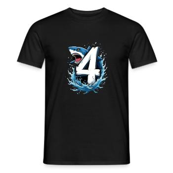 Fête d’anniversaire des enfants requin numéro quatre - T-shirt homme - noir - Devant - AI Model Male 178 light (178cm)