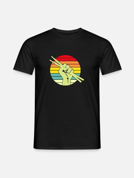 Retro Sunset Drummer Drumstick Musician - Männer T-Shirt - Schwarz