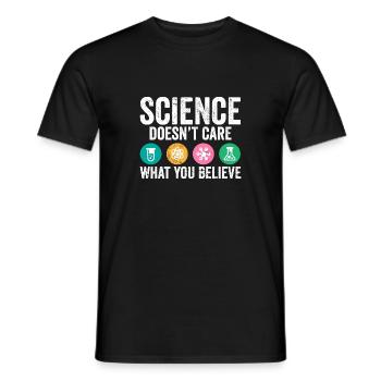 Science Pun Science Doesn't Care What You Believe - Men's T-Shirt - black - Front - AI Model Male 178 light (178cm)