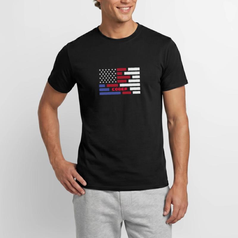 American Flag Coder Coding Computer Nerd T-shirt homme