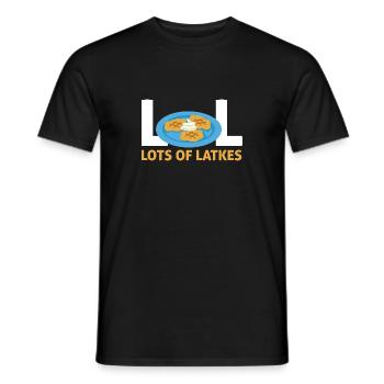 Jewish Happy Hanukkah Lot Of Latkes Costume - Men's T-Shirt - black - Front - AI Model Male 178 light (178cm)