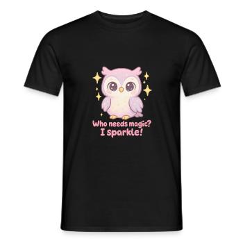 Sparkling Owl – Glitter instead of Magic - Men's T-Shirt - black - Front - AI Model Male 178 light (178cm)