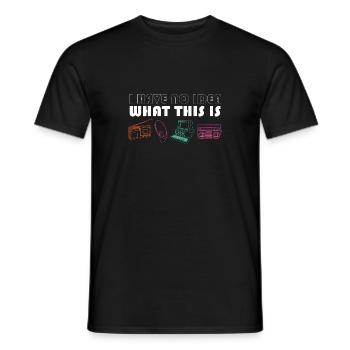 Funny 70s 80s I Have No Idea What This Is Retro - Men's T-Shirt - black - Front - AI Model Male 178 light (178cm)