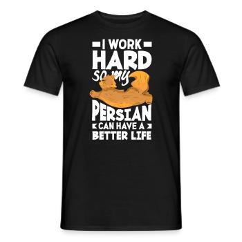 I work hard so my Persian can have a better life - Männer T-Shirt - Schwarz - Vorne - AI Model Male 178 light (178cm)