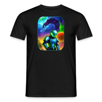 Astronaute avec un dragon extraterrestre dans l’espace - T-shirt homme - noir - Devant - AI Model Male 178 light (178cm)