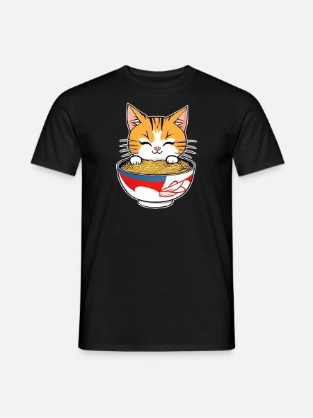 Niedliche asiatische Katze und Ramen Nudeln - T-shirt herr - svart