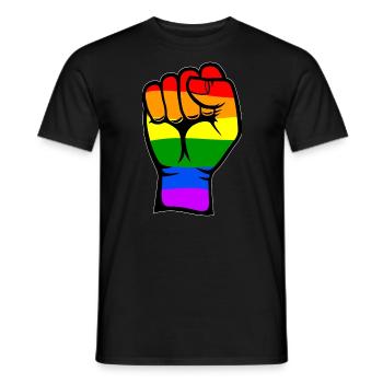 Rainbow Color Flag Hand Fist Symbol - Men's T-Shirt - black - Front - AI Model Male 178 light (178cm)