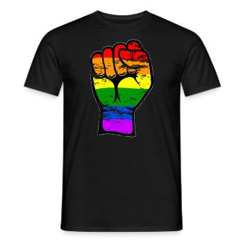 Symbole de poing de la main de drapeau de couleur arc-en-ciel utilisé - T-shirt homme - noir - Devant - AI Model Male 178 light (178cm)