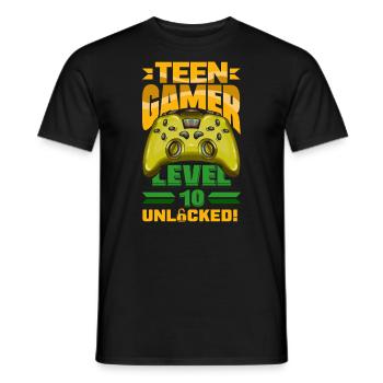 Funny Gamer 10th Birthday Boy Teen Gamer Level 10 - Men's T-Shirt - black - Front - AI Model Male 178 light (178cm)