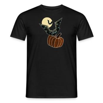 Origami pumpkin and bats under the moonlight - Men's T-Shirt - black - Front - AI Model Male 178 light (178cm)