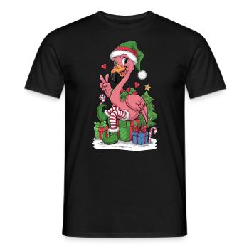 Flamingo Elfe Weihnachten Friedenshand - Männer T-Shirt - Schwarz - Vorne - AI Model Male 178 light (178cm)