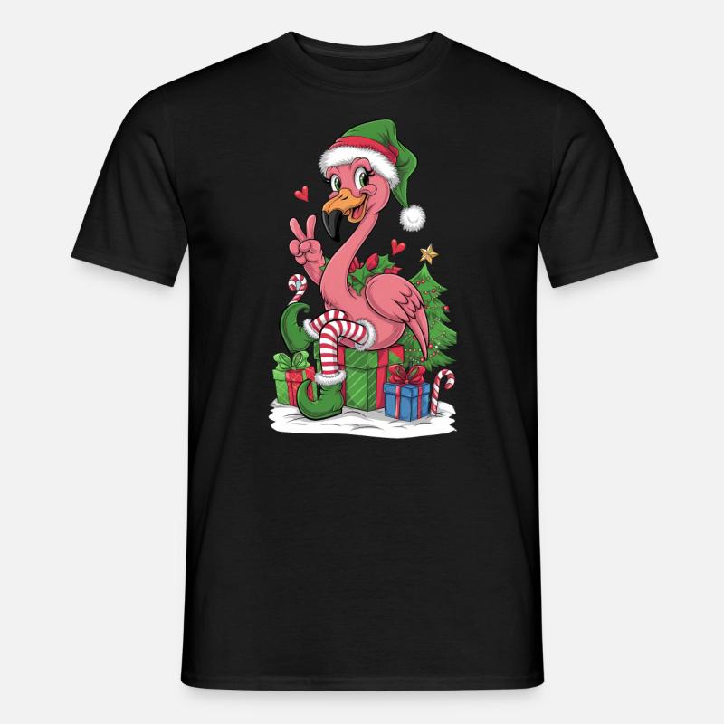 Flamingo Elfe Weihnachten Friedenshand - Männer T-Shirt - Schwarz