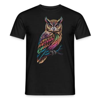 Hibou coloré – Mystique et coloré - T-shirt homme - noir - Devant - AI Model Male 178 light (178cm)
