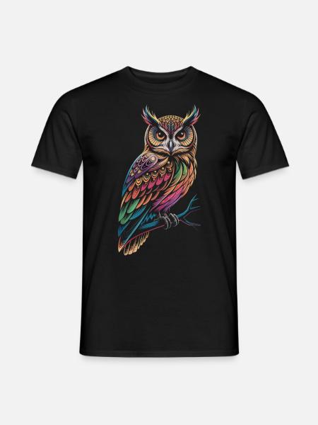 Bunte Eule – Mystisch & Farbig - Männer T-Shirt - Schwarz