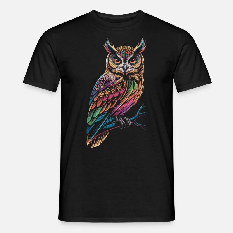 Bunte Eule – Mystisch & Farbig - Männer T-Shirt - Schwarz