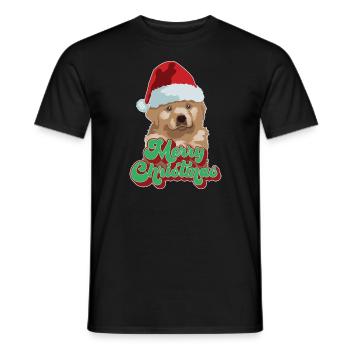 Cadeau de Noël Mignon Drôle de chien Chapeau de Père Noël Joyeux Noël - T-shirt homme - noir - Devant - AI Model Male 178 light (178cm)