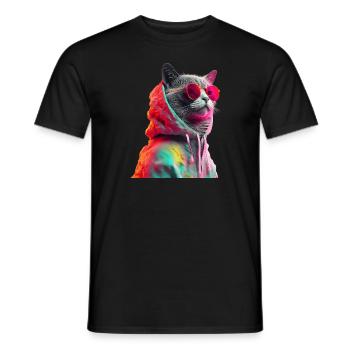 Chat avec lunettes de soleil Chat froid coloré - T-shirt homme - noir - Devant - AI Model Male 178 light (178cm)