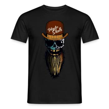 tete de mort hipster skull barbu chapeau melon bar - T-shirt homme - noir - Devant - AI Model Male 178 light (178cm)