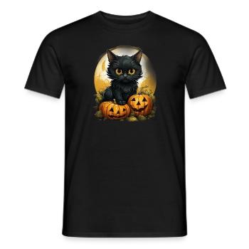 Black Cat Halloween Pumpkin - Cat - Männer T-Shirt - Schwarz - Vorne - AI Model Male 178 light (178cm)