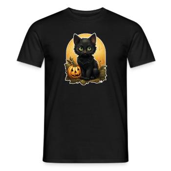 Black Cat Halloween Pumpkin - Cat - Männer T-Shirt - Schwarz - Vorne - AI Model Male 178 light (178cm)