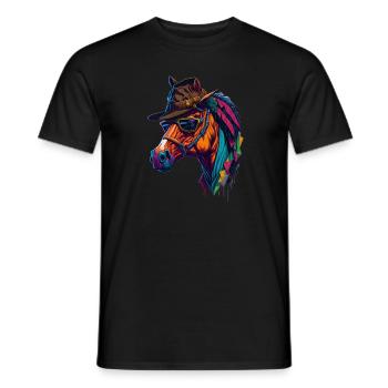 Pferd mit Hut und Sonnenbrille cool und bunt - Männer T-Shirt - Schwarz - Vorne - AI Model Male 178 light (178cm)