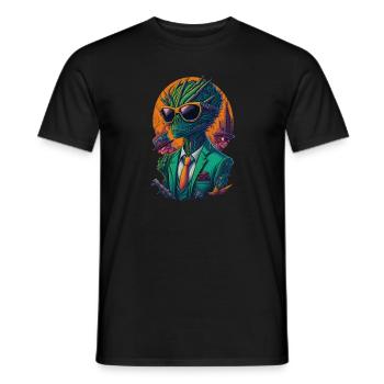 Alien in space with sunglasses and suit - Men's T-Shirt - black - Front - AI Model Male 178 light (178cm)