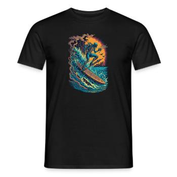 Skeleton Surfer Skull Surfing Comic Style Funny - Men's T-Shirt - black - Front - AI Model Male 178 light (178cm)
