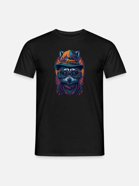 Cute raccoon with hat and funny glasses - Men's T-Shirt - black