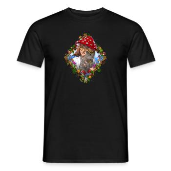Chat champignon hippie - T-shirt homme - noir - Devant - AI Model Male 178 light (178cm)