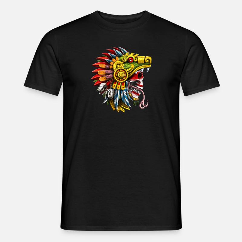 Serpent aztèque crâne guerrier - T-shirt homme - noir
