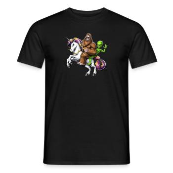 Bigfoot Alien Reitet Einhorn - Männer T-Shirt - Schwarz - Vorne - AI Model Male 178 light (178cm)