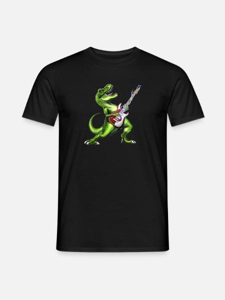 T-Rex Dinosaure jouant de la guitare - T-shirt homme - noir