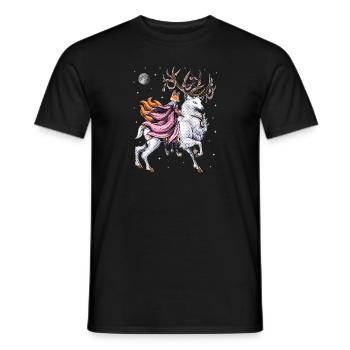 Japonais Kitsune Fox Équitation Cerisier Fleurs Cerf - T-shirt homme - noir - Devant - AI Model Male 178 light (178cm)