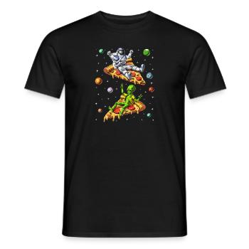 Astronaut And Alien Riding Pizza - Men's T-Shirt - black - Front - AI Model Male 178 light (178cm)