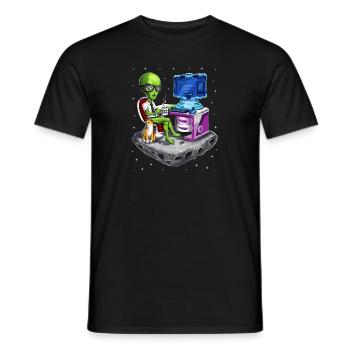 Space Alien Programmer - Men's T-Shirt - black - Front - AI Model Male 178 light (178cm)
