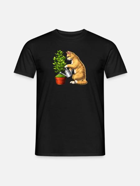Cat Watering Plants - Men's T-Shirt - black