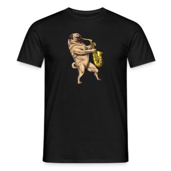 Pug Saxophone Player - Men's T-Shirt - black - Front - AI Model Male 178 light (178cm)
