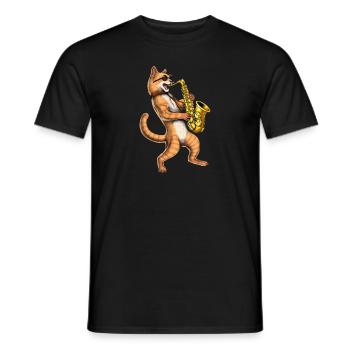 Katzen-Saxophon-Spieler - Männer T-Shirt - Schwarz - Vorne - AI Model Male 178 light (178cm)