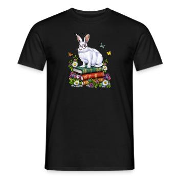 Cottagecore Rabbit Books - Men's T-Shirt - black - Front - AI Model Male 178 light (178cm)