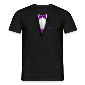 Design de smoking avec nœud papillon violet pour les mariages et - T-shirt homme - noir - Devant - AI Model Male 178 light (178cm)