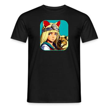 Cool Anime Manga Girl with Lion - Men's T-Shirt - black - Front - AI Model Male 178 light (178cm)