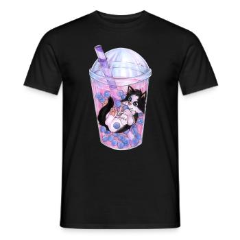 Lustige Katze schwimmt in Bubble Tea Geschenkidee - Männer T-Shirt - Schwarz - Vorne - AI Model Male 178 light (178cm)