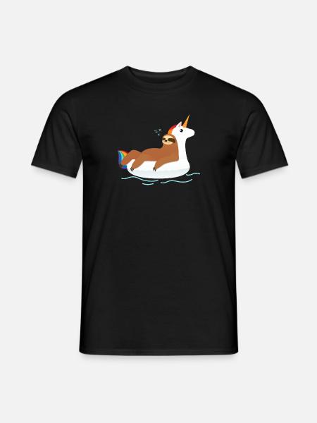 Faultier Einhorn Pool Float - Männer T-Shirt - Schwarz