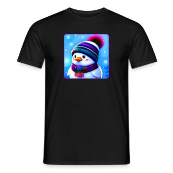 Mignon petit pingouin avec chapeau d’hiver - T-shirt homme - noir - Devant - AI Model Male 178 light (178cm)