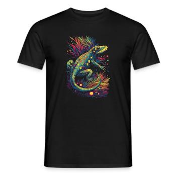Coole trippy Eidechse/Echse mit bunten Pflanzen - Männer T-Shirt - Schwarz - Vorne - AI Model Male 178 light (178cm)
