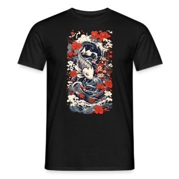 Japanischer Koi Kunststil Japan Wave Retro Stil - Männer T-Shirt - Schwarz - Vorne - AI Model Male 178 light (178cm)